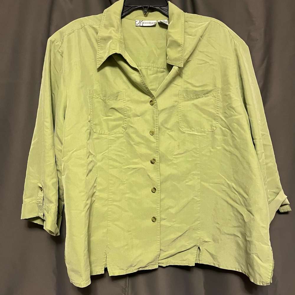 Vintage Dressbarn Light Green Lime Women's 2X 3/4 Sleeve Button Down